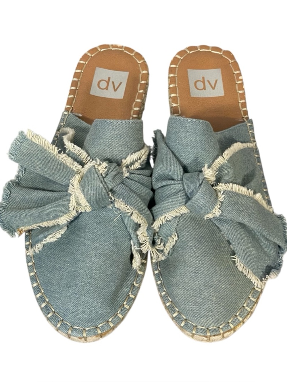 Dolce Vita DV Denim Bow Slip On Boho Women’s Espadrille Mules Sz 9.5